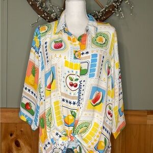 Rose & Olive Colorful Fruit Print Top size 1X NWT